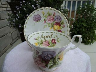 Royal Albert April Sweet Pea Tea Cup & Saucer Flowers Of The Month Series