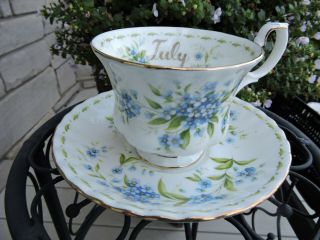 Royal Albert July Forget - Me - Not Tea Cup & Saucer Flowers Of The Month Series