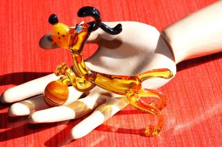Murano Style Art Craft Color Glass Figurines " Happy Dog With Ball " (g20)