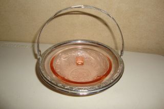 Vintage Pink Depression Glass Dish With Handle