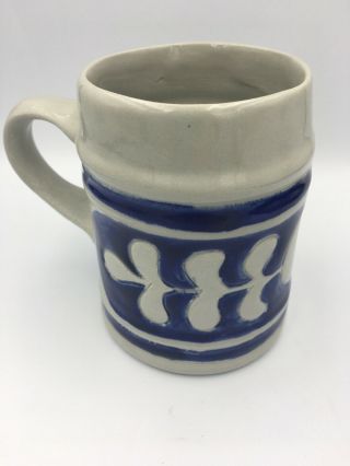 Colonial Williamsburg Blue Saltglazed Pottery Tankard Mug Cup Leaf Pattern