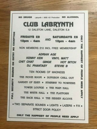 Club Labrynth @ Dalston small Flyer Flyers 1990 ' s 2