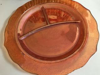 Federal Normandie Carnival Glass Orange Divided Dinner Plate 11 " Thanksgiving