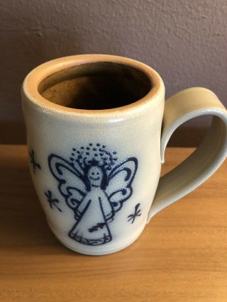 Goose Berry Patch Maple City Pottery Hand Thrown Angel Art Mug 1997 Blue Glaze