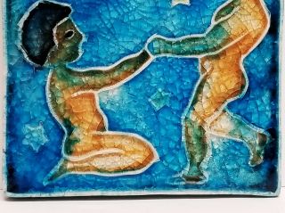 Vintage Hand Painted Figural Star Crackle Glaze Ceramic Tile Stile Rome Italy 4 