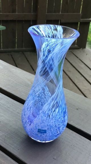 Caithness Glass Vase In Blue And White