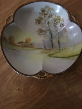 Vintage NIPPON Porcelain Hand Painted Candy Nut Dish w/Handles 2