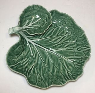 Vintage Bordallo Pinheiro Green Cabbage Leaf Chip Dip Serving Dish Snack Plate