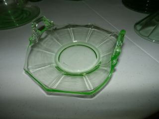 Cambridge Decagon Green Depression Glass Handle Key Design Tray