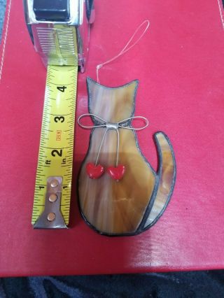 Vintage Stained Glass Lead Christmas Cat Sun Catcher Ornament