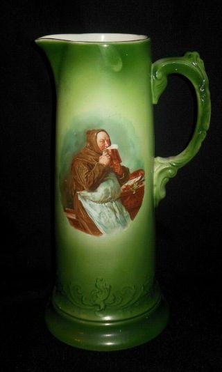 Buffalo Pottery Tall Embossed Tankard Pitcher Monk Friar Drinking Beer Pink Rose