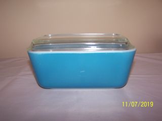 Vintage Pyrex Primary Blue Covered Refrigerator Dish 502 - B W/ Ribbed 502 - C Lid