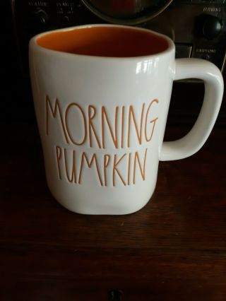 Rae Dunn Morning Pumpkin Mug 2019 Fall Halloween White And Orange Rare