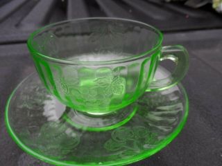 Hazel Atlas Green Depression Glass Fruit Pattern Cup And Saucer