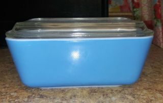Vintage Pyrex Primary Blue Refrigerator Dish With Lid Euc Rectangle