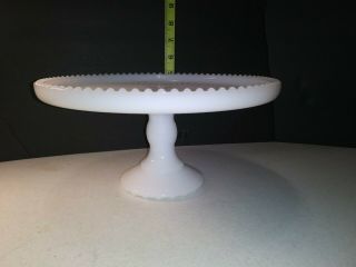 Small Vintage Milk Glass 10 " Pedestal Cake Stand Plate