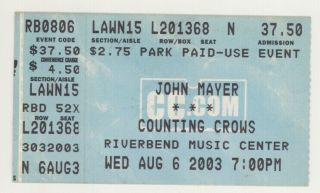 Rare John Mayer Counting Crows 8/6/03 Cincinnati Oh Riverbend Mc Ticket Stub
