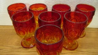 (8) L.  E.  Smith " Moon & Stars " Ruby Red & Amber 10 Oz.  Footed Glass