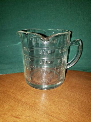 Vintage Hazel Atlas Clear Glass 3 Spout Embossed 1 Cup Measuring Cup