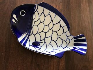 Dansk Arabesque Cobalt Blue & White Fish Plate Platter 11.  5”
