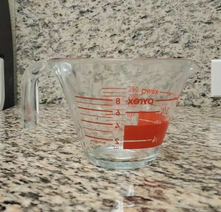 Vintage Pyrex Red Letter 1 Cup 8 Oz Reverse Read From Inside Measuring Cup