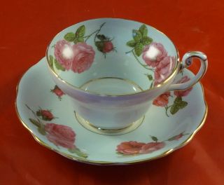 Foley Fine Bone China Cup And Saucer Red Roses On Gray/green