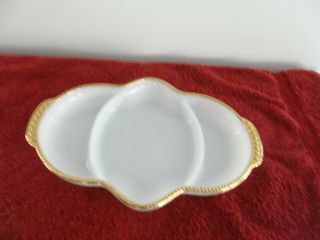 Vintage Fire King Milk White Glass 3 Section Oval Relish/serving Plate/tray Div