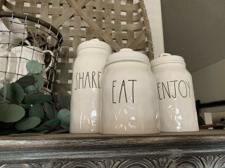 Rae Dunn Eat,  Share,  And Enjoy’ Canister Set Ll Large Letter By Magenta