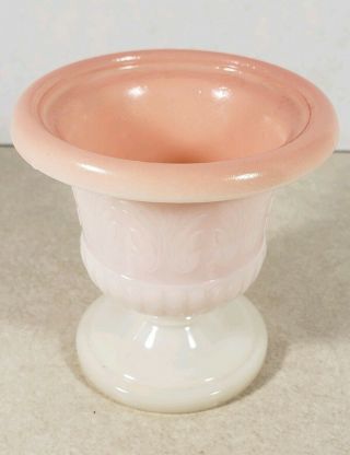 Vintage Milk Glass Grecian Urn Pedestal Vase / Toothpick Holder White & Pink