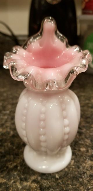 Fenton Peach Crest Jack In Pulpit Beaded Melon Vase
