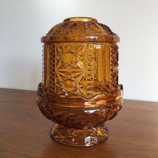 Vintage Indiana Glass Amber Stars And Bars Fairy Lamp Candle Holder Pressed Usa
