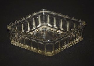 Old Vintage 4 " Square Clear Glass Candy Nut Dish W Ribbed Sides Scalloped Edges