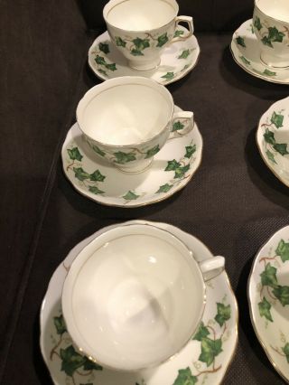 Colclough Bone China Made In England Green Ivy Leaves - 6 Cups & Saucers 2