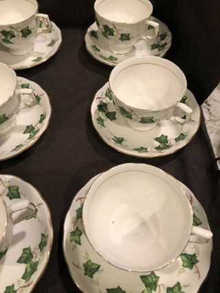 Colclough Bone China Made In England Green Ivy Leaves - 6 Cups & Saucers 3