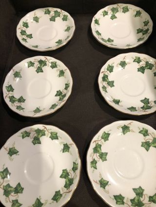 Colclough Bone China Made In England Green Ivy Leaves - 6 Cups & Saucers 4