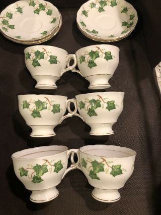 Colclough Bone China Made In England Green Ivy Leaves - 6 Cups & Saucers 5