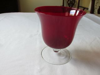 Vintage Hand Blown Ruby Red Glass Ftd Vase Compote - Clr Ball Stem & Foot 5 3/4 "