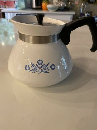 Corning Ware 6 Cup Vintage Blue Cornflower Stove Top Tea Pot Kettle P104 Coffee