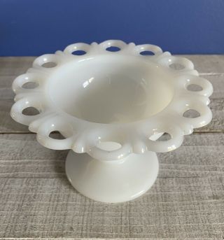 Vintage • Milk Glass • Anchor Hocking • Old Colony • Open Lace • Pedestal Bowl