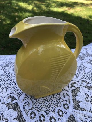 Vintage Red Wing Pottery Usa Fondoso Yellow Pitcher C.  1939 9” Tall