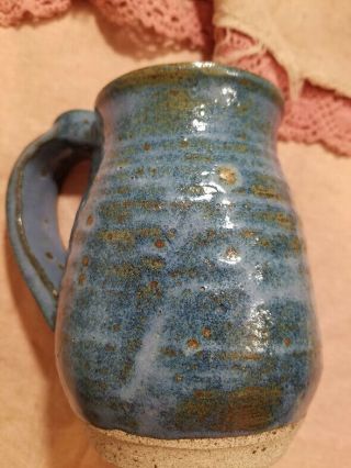 Textured Hand Thrown Pottery Coffee Mug Cup Blue Rust Spots Indentions