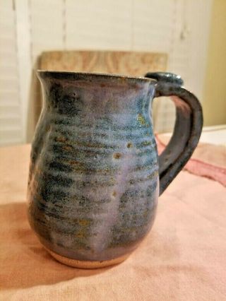 Textured Hand Thrown Pottery Coffee Mug Cup Blue Rust Spots Indentions 2