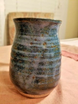 Textured Hand Thrown Pottery Coffee Mug Cup Blue Rust Spots Indentions 3
