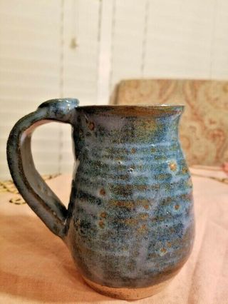 Textured Hand Thrown Pottery Coffee Mug Cup Blue Rust Spots Indentions 4