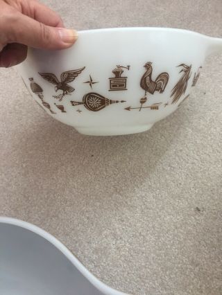 Pyrex Early American Vintage Set of 3 Cinderella Nesting Bowls Brown Gold White 3