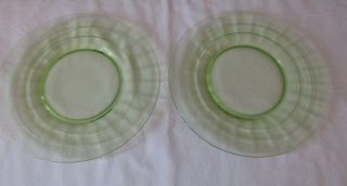 Vintage Set Of 2 Depression Glass Green Block Optic Luncheon Salad Plates 8 "