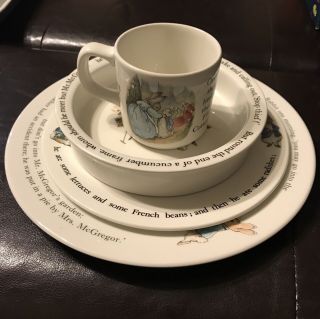 Wedgwood England Peter Rabbit 4 Pc Child Dinner & Salad Plate Bowl Mug.