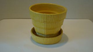 Vintage Mccoy Yellow Basketweave Flower Pot And Saucer 1950 