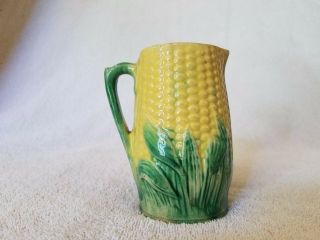 Pottery Creamer Pitcher Corn King Yellow & Green Vintage Older Version