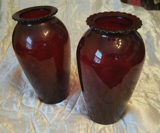 Large Ruby Red Depression Glass Floral Vases